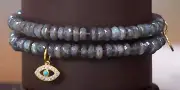 Rarities Carol Brodie 2-piece Gemstone Bead Charm Bracelet LABRADORITE nwt
