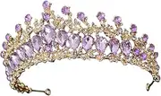 [ANDRESLAD] Elegant Tiara Bridal Birthday Tiara Elegant Crown Tiara for Bride Wedding Girl Crowns Purple Wedding Headdress Women Pearls Necklace Rhinestone Tiara Zinc Alloy Golden