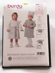 Burda Kids 9313 size 3m 6m 9m 12m 18m 2 long sleeve round neck dress w/trim NIP
