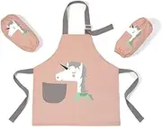 Unicorn Kids Apron with Detachable Sleeves, Waterproof Washable Toddler Art Smock Children Apron for Painting, Cooking, Baking, Gardening, Pink, Large