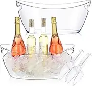Ice Buckets for Parties, 2pcs Acrylic Champagne Beverage with 2 Ice Bucket Scoop, Drinks Buckets Tub for Cocktail Bar, 5.5L Bucket for Christmas Party(Clear)