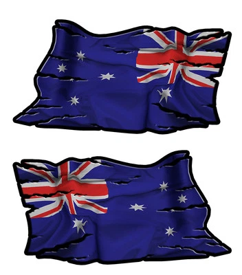 AUSSIE RIPPED FLAG DECAL left and right facing SIZE 80MM BY 40 MM STICKER