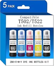 oranysty 522/502 Ink Bottle Compatible Replacement for EcoTank ET-2803 ET-2800 ET-4760 ET-2760 ET-2750 ET-4850 ET-3760 ET-2850 ET-3710 ET-3850 ET-3750 ET-2720 ET-4700 Printer(Not Sublimation Ink)