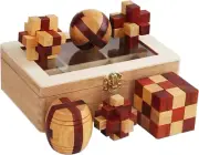 6 Pcs 3D Wooden Brain Teaser Puzzles Set with Premium Case, IQ Logic Puzzle Game