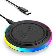 Wireless Charger Pad, 15W Max Fast RGB Wireless Charging Pad Compatible iPhone 14/14 Plus/14 Pro/14 Pro Max/13/13 Mini/SE 2022/12,Samsung Galaxy S22/S21/S20, for 3 2 Pro(No AC Adapter) Black