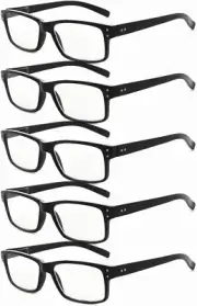 Men's Reading Glasses with Spring Hinges, 5 Pack, Clear Lenses, Classic Style