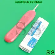 Scalpel Handle #6 with Red Color 10 Surgical Blade # 21 Dental Instruments