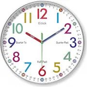 wigmoa Telling Time Clock - NonTicking Cute Wall Watch Clock - Silent Analog Clock for Room- BA-3 (A Type, 10 Inch)