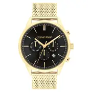 Calvin Klein Gold Steel Mesh Black Dial Multi-function Men's Watch - 25200375
