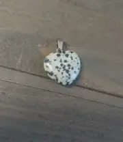 Gemstone Heart Charm Dalmation Jasper Valentine Drop Stone Pendant 1"
