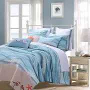 BEAUTIFUL MODERN BEACH BLUE AQUA TEAL CORAL SHORE BIRD SEA SHELL OCEAN QUILT SET