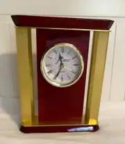 Marco Shelf~Mantel Quartz Clock~Wood & Trophy~9" Tall~New with Presentation Box