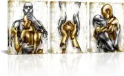Visual Art Decor Black and Gold Love Grey & 12x16inchx3 Pieces, White