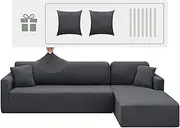 [XINEAGE] Sectional Couch Covers High Stretch 2 Pieces L Shape Sofa Cover with 2pcs Pillowcases Corner Couch slipcovers Chaise Cover with Elastic Bottom 3 Seats + 3 Seats (Gray)