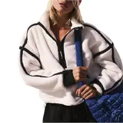 Nevenka Womens Fleece Sweatshirts Half Zip Workout Crop Tops with Pockets-White