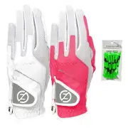 Ladies Compression-Fit Synthetic Golf Glove (2 Pack with Free Pack of tees), ...