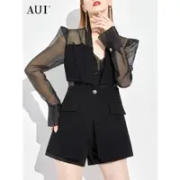 在飛比找ETMall東森購物網優惠-AUI黑色設計感假兩件西裝外套女2023夏新款職業御姐高級小