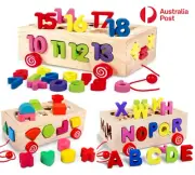 Wooden Toys Pull Along Car Numbers Education Toy Baby Toddler Kids Montessori AU