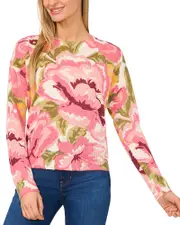 CeCe Bold Roses Crewneck Top