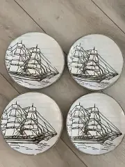 Spectrum Designz Embossed Shiny Matte Coastal Sketchbook Salad Plate Set 4 NEW