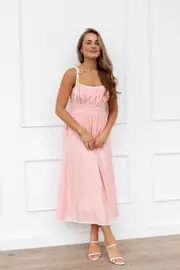 [PUP44] Henley Midi Dress - Pink XS Pink