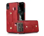 Hidden Card Slot Case for iPhone XR, with Leather Loop Strap - Red