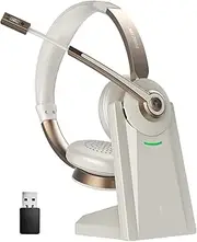 Wireless Headset, Bluetooth Headphones with Microphone, CVC Mic Noise Cancelling & Mute/Charging Dock/Plug & Play USB Dongle, 26 Hrs Handsfree PC Headsets for Cell Phones/Laptop/Ms Teams/Zoom/Skype
