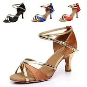 Women's Latin Shoes Ballroom Shoes Salsa Shoes Line Dance Indoor Performance Samba Satin Heel Slim High Heel Buckle Black Red Brown