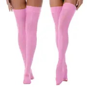 Shiny Thigh High Stockings Sheer Tight Stay Up Lingerie Pantyhose for Women pink