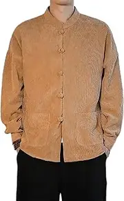 [Aoleaky] Chinese Traditional Tang Corduroy Tops Men's Long-Sleeved Kung Fu Tai Chi Uniform Spring and Autumn Retro Shirt
