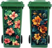 Peacoblue Wheelie Bin Stickers 2 Sheets Flowers and Leaves Sticky Dustbin Stickers, 15in x 32in Waterproof Self Adhesive Large Decal for Bins, Driveway, Garden, Outdoor, Indoor Decoration