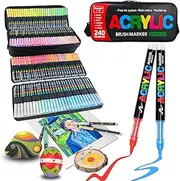 240 Colors Acrylic Paint Pens - Soft Brush Tip Acrylic Painting Marker Pens, Colouring Markers with Storage Backpack for Fabric, Wood, Metal, Stone, Ceramic, Stone, Rock Painting and DIY Art Crafting