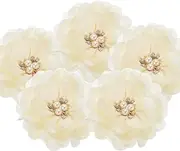 [uxcell] 3.15 Inch Chiffon Flowers, 5 Pcs Fabric Flowers Rhinestone Pearl Large Camellia Sewing Appliques for DIY Crafts Dresses Clothing Headbands Wedding Party Decoration, Beige White