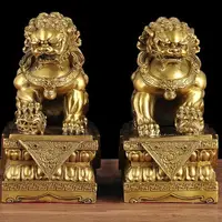 在飛比找樂天市場購物網優惠-純銅石獅子擺件一對中國風故宮石獅子家居客廳桌面裝飾招財工藝品