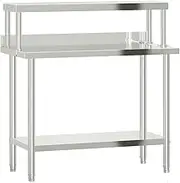 vidaXL Stainless Steel Kitchen Work Bench with Overshelf - Durable Prep Table for Restaurant/Bar/School, 110x55x120cm