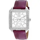 Guess Women's Watch Classic Quartz Silver Tone Dial Red Leather Strap W14046L1