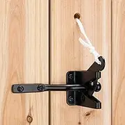 Self Locking Heavy Duty Gate Latch Automatic Gravity Lever for Wooden Fence with Longer Fasteners, Door Latches with Pull String, Steel, Black