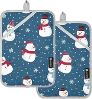Pot Holder Heat Resistant Christmas Snowman Blue Snowflakes New Year Potholders for Kitchens with Pockets Hotpads Kitchen Oven Mitts 2 Pack