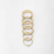 6 Pack Diamante Stack Rings - Gold Tone