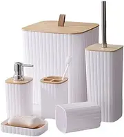 Bathroom Accessories Set, Bathroom Accessory Set of 6, Toilet Brush, Trash Can, Soap Dispenser, Soap Dish, Toothbrush Holder, Cup, for Bathrooms, Hotels, Homestays (White)