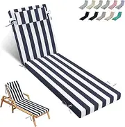 Zacammy Chaise Lounge Cushions Outdoor, 72" x 21" x 3" Waterproof Memory Foam, Fade-Resistant & Reversible Patio Lounger Cushion Set for Patio & Pool (1, Striped Navy & White, Standard)
