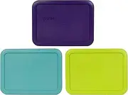 Pyrex 7210-PC 3 Cup (1) Purple (1) Turquoise (1) Green Edamame Rectangle Plastic Lids