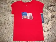 4TH of July Tops Patriotic Clothing T-Shirts Red w/ shiny flag Kids' Size 4-5