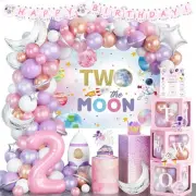 Two The Moon Birthday Decorations Girl, 136 PCs Outer Space 2nd Party Decoration