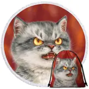 Cool Cats Designs Angry Furious Kitten Round Beach Towel