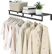 Audmore Wall Mounted Clothes Rack with Top Shelf, 41'' Industrial Clothing Rack Heavy Duty, Metal Shelf with Hanging Rod, Garment Rack Laundry Room Shelves, Space Saving