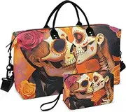 [ZRYSMY] Sugar Skeleton Couple Duffel Bag for Traveling, Travel Bag Gym Bag, with Multiple Interior Pockets Shoulder Weekender Bag for Women Men with Toiletry Bag 20.5L x 1.9W x 13.8H, Multi-Colored