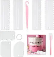 9PCS Cake Scraper Set with Cake Scraper Smoother Set, Adjustable Icing Scraper Polisher Tool, Cake Decorating Comb, Icing Smoother Plastic Sawtooth,Cake Icing Kitchen Baking Cake Edge(White)