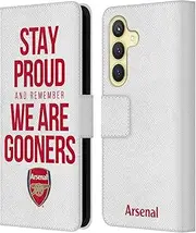 Head Case Designs Officially Licensed Arsenal FC Stay Proud Gooners Leather Book Wallet Case Cover Compatible with Samsung Galaxy S24 5G