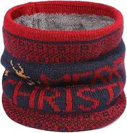 Winter Neck Warmer Snowflake Christmas Elk Pattern Scarves Thickening Velvet Knitted Couples Warm Scarf JKUHA (Color : Claret, Size : Under 60cm)